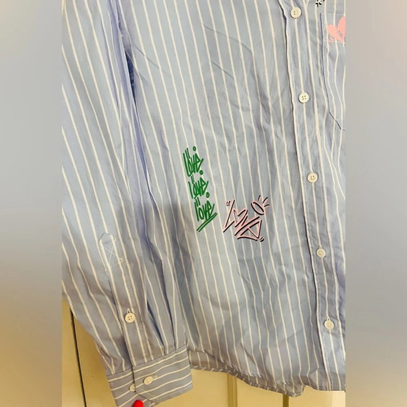 Zadig & Voltaire Tais Raye Tag Stripe Cotton Graphic Shirt - Picture 7 of 13